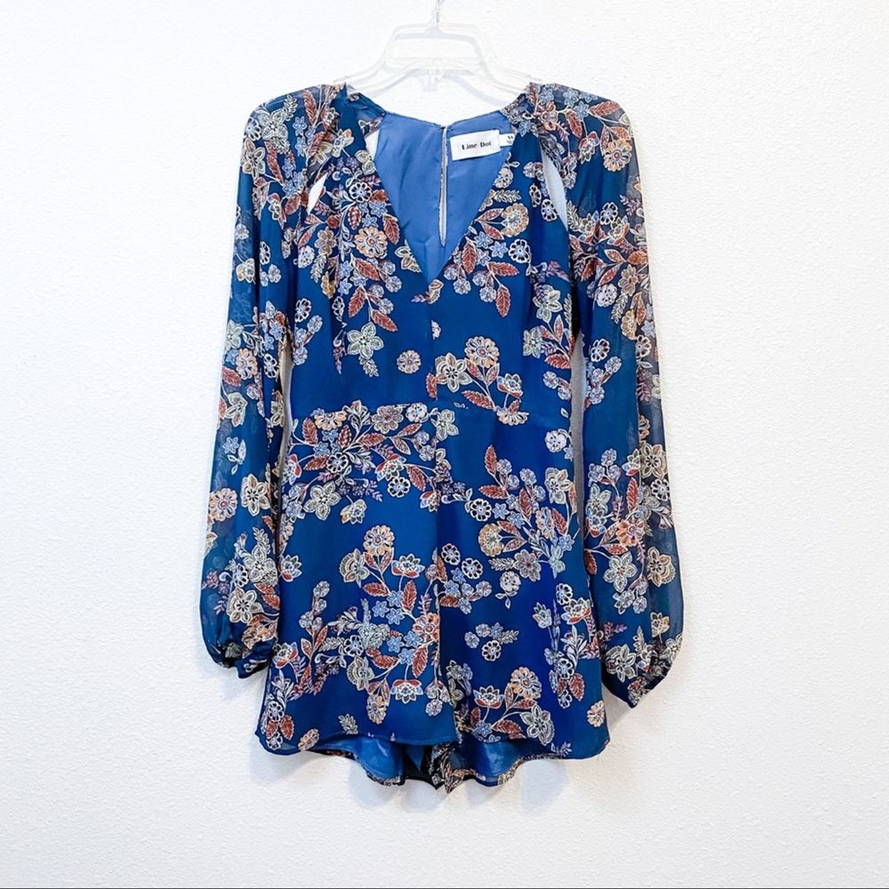Anthro Line + Dot Floral Sheer Long Sleeve Romper